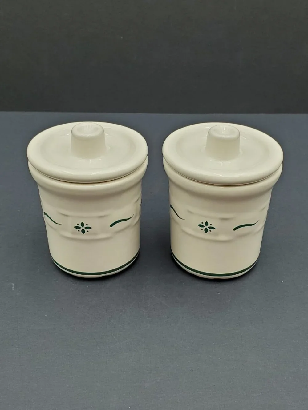 Longaberger Woven Traditions Heritage Green Condiment Crocks Spice Jars